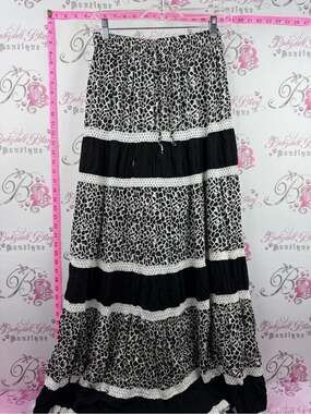 NG skirt ruffle tiered print Black & White Tiered Maxi Skirt